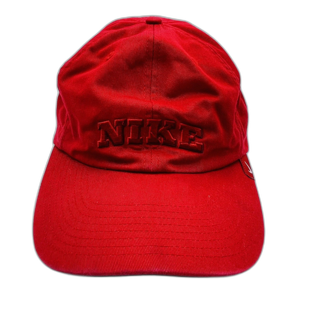 Nike Spell Out Block Red Hat Relaxed Soft Strapback Vintage Dad Baseball Cap